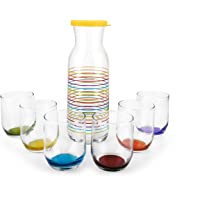 LAV Juego de vasos con botella y vasos de colores- 7 piezas- 6 vasos y una jarra- vasos Jarra de 320 ml con tapa 1.2…